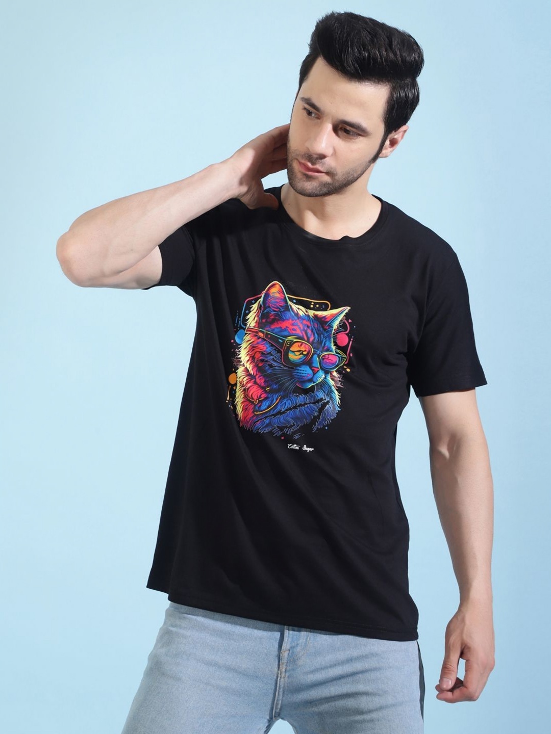 

MANTICORE Men Graphic Printed Round Neck Cotton T-shirt, Black