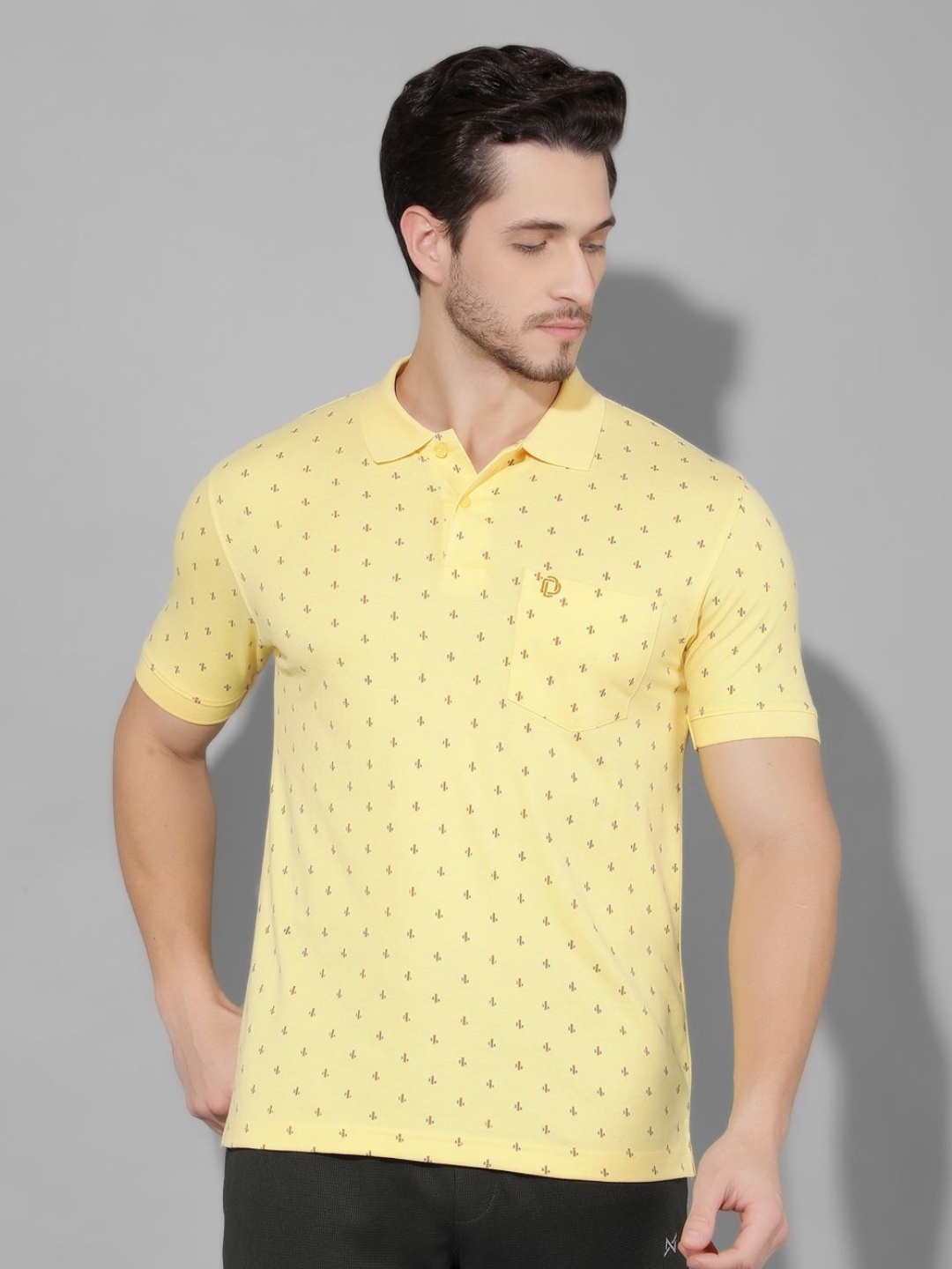 

Dollar Men Conversational Printed Polo Collar Cotton T-Shirt, Yellow