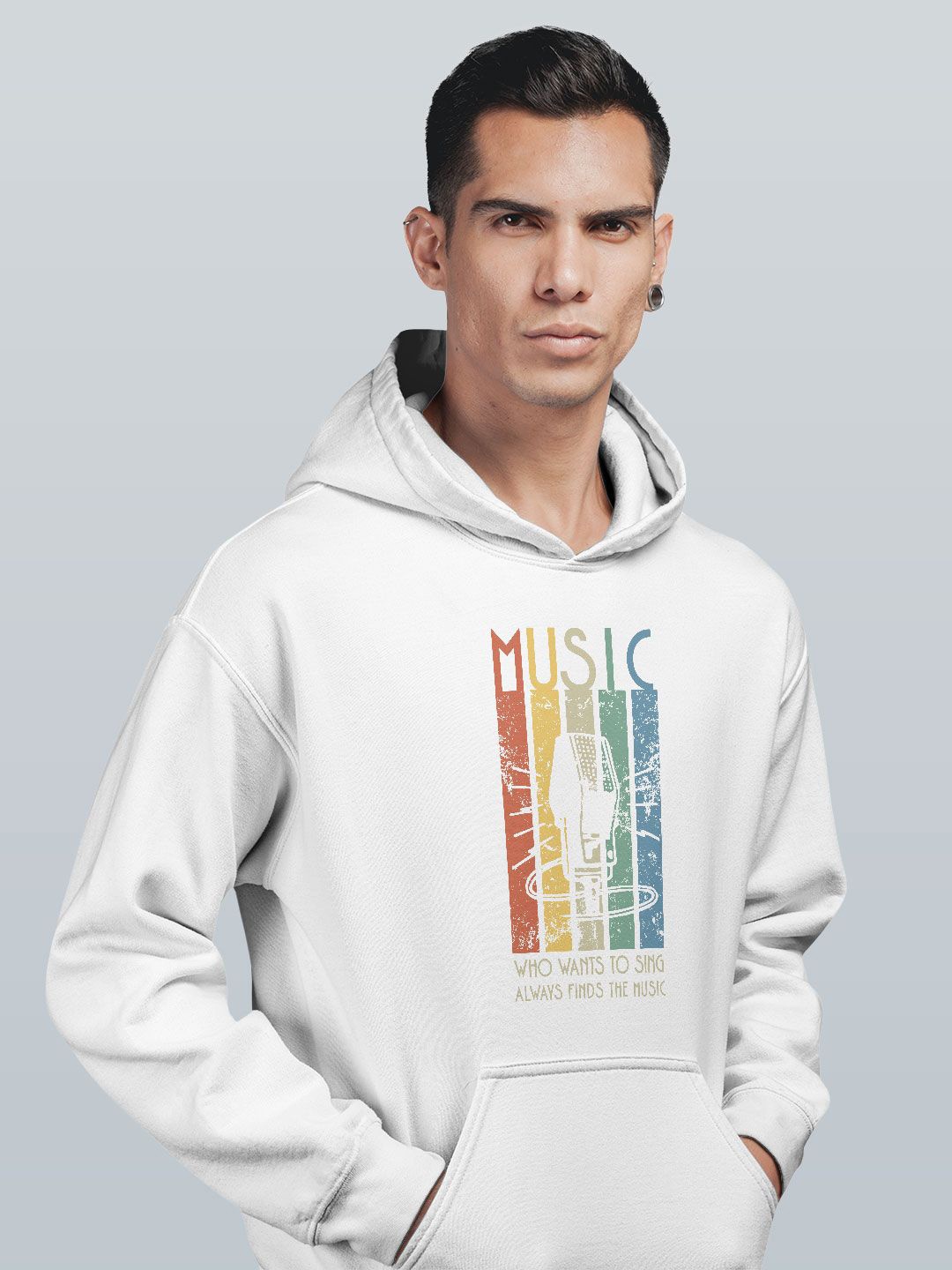 

macmerise Men Printed Hooded Sweatshirt, White