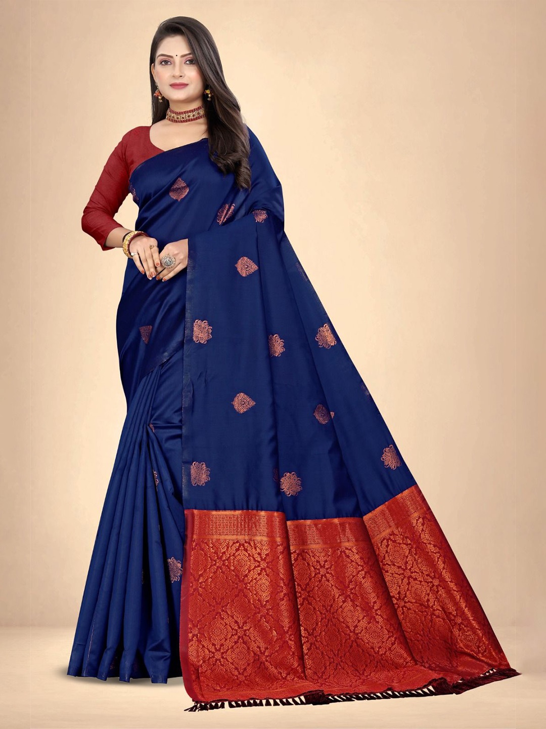 

Abhilasha Ethnic Motifs Zari Pure Silk Kanjeevaram Saree, Navy blue