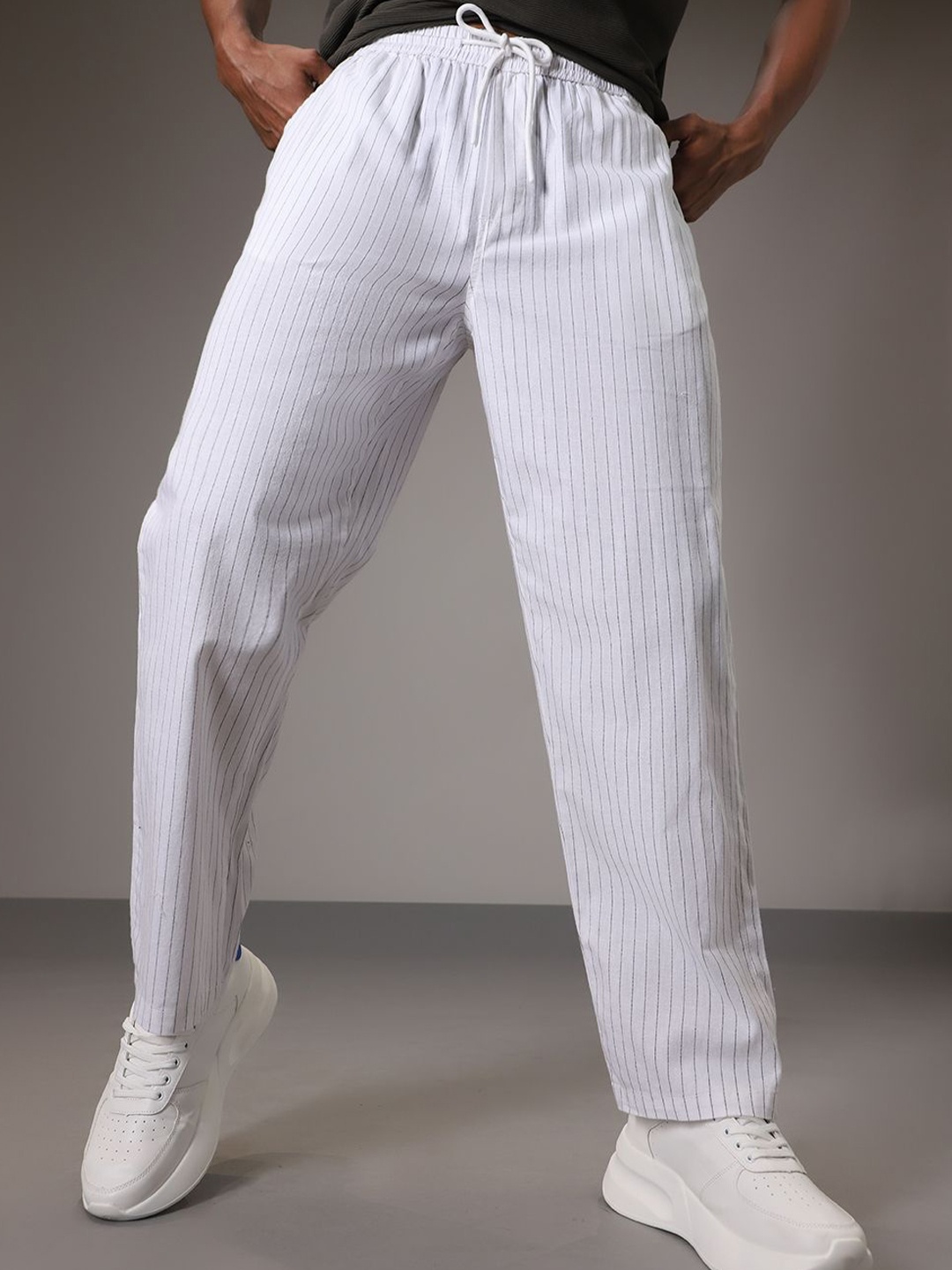 

Banana Club Men Striped Relaxed Linen Trousers, White