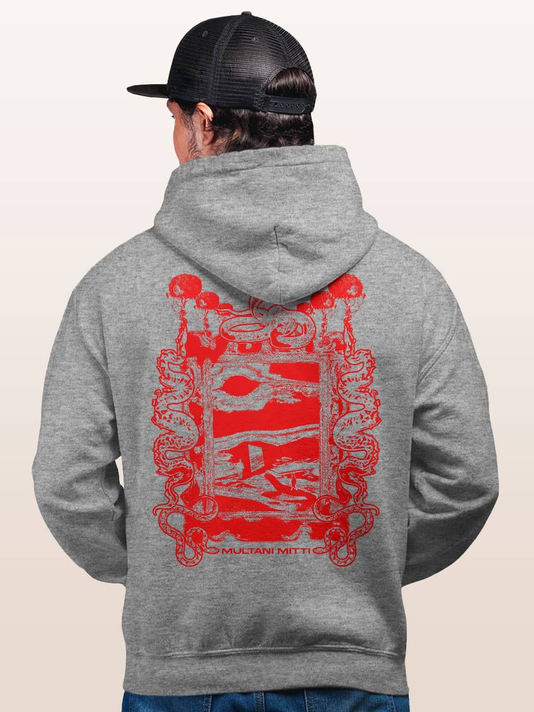 

macmerise Men Printed Hooded Sweatshirt, Grey