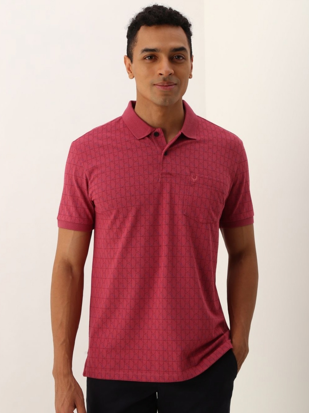 

Allen Solly Men Abstract Printed Polo Collar Cotton T-Shirt, Red