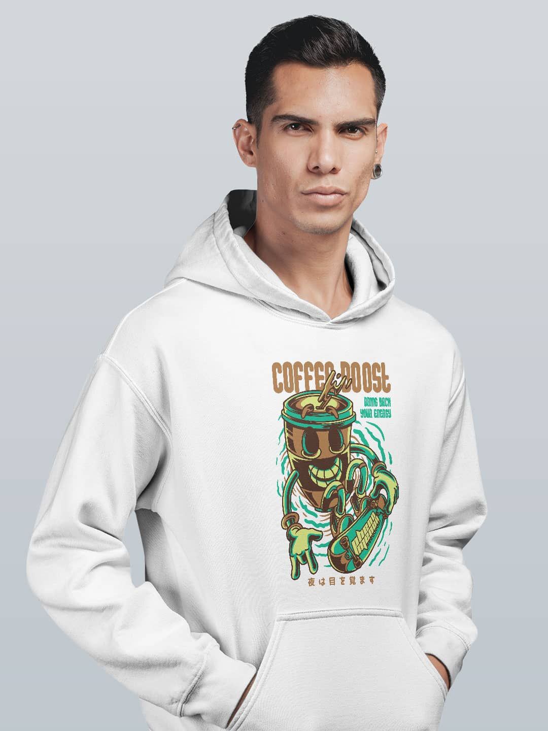 

macmerise Men Printed Hooded Sweatshirt, White