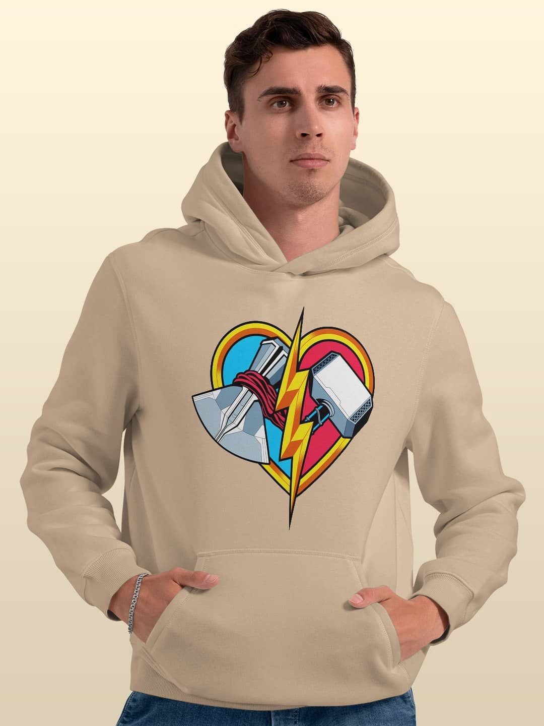 

macmerise Men Printed Hooded Sweatshirt, Beige