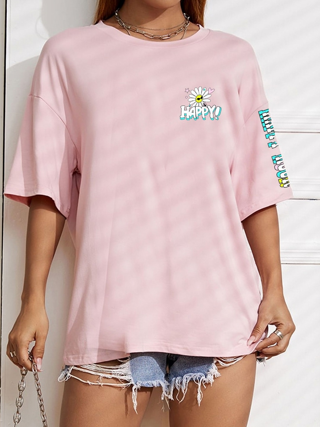 

TABADTOD Women Floral Printed Oversized T-shirt, Pink