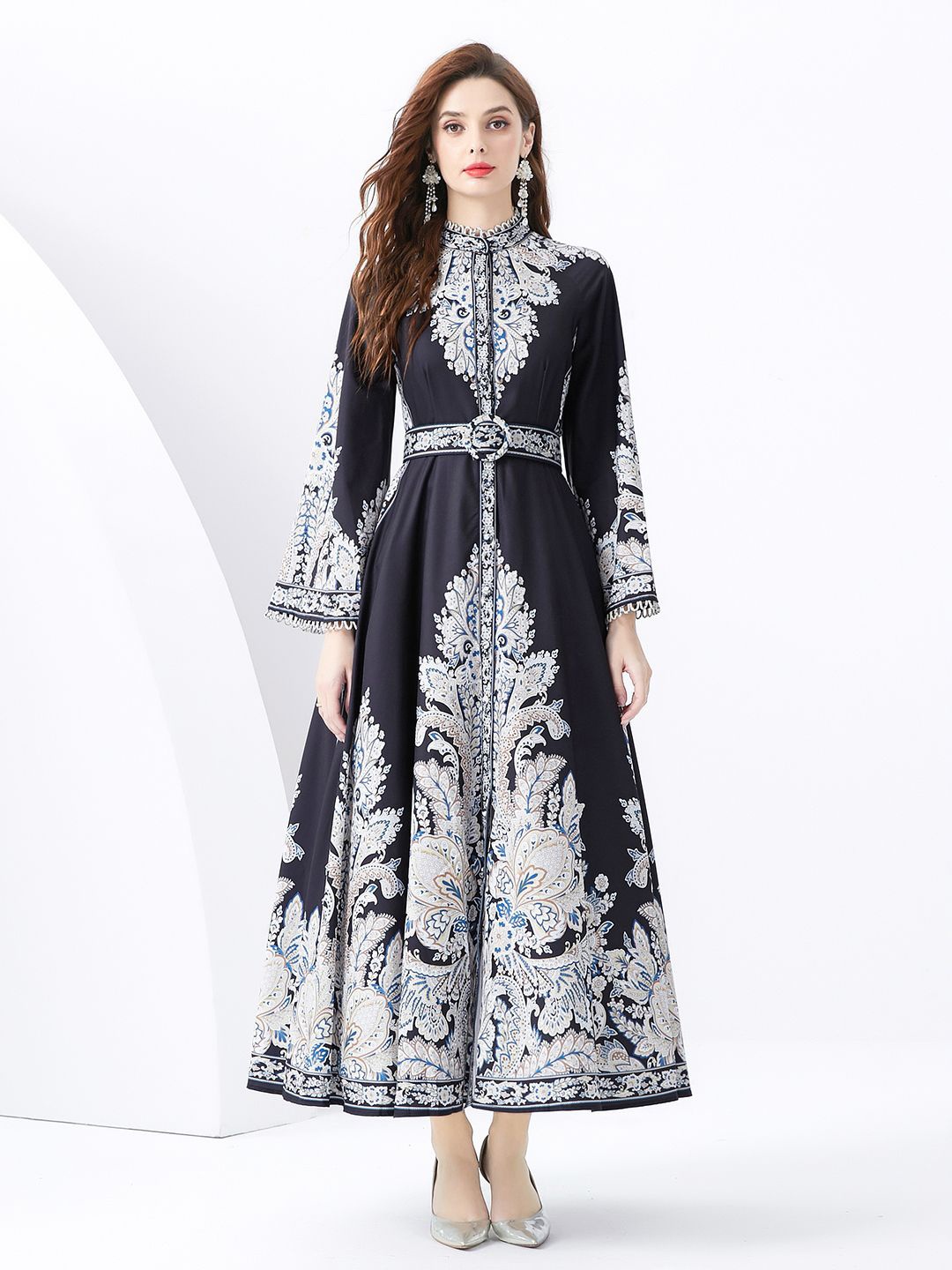

JC Collection Flared Sleeve Fit & Flare Maxi Dress, Black