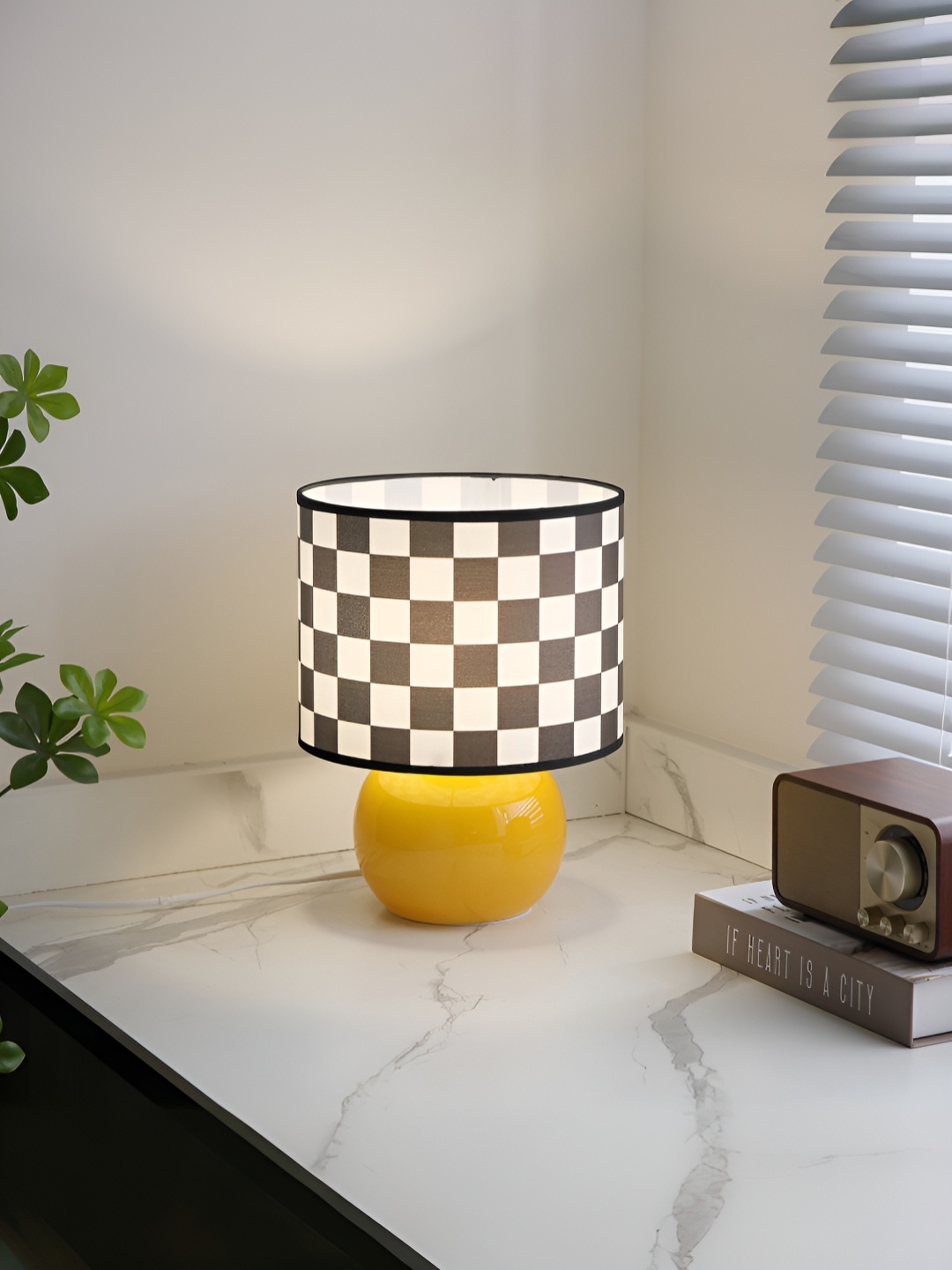 

UMAI Brown & White Printed Glass Cylindrical Shaped Table Lamp