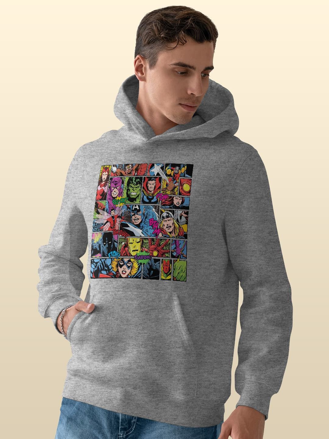 

macmerise Men Printed Hooded Sweatshirt, Grey