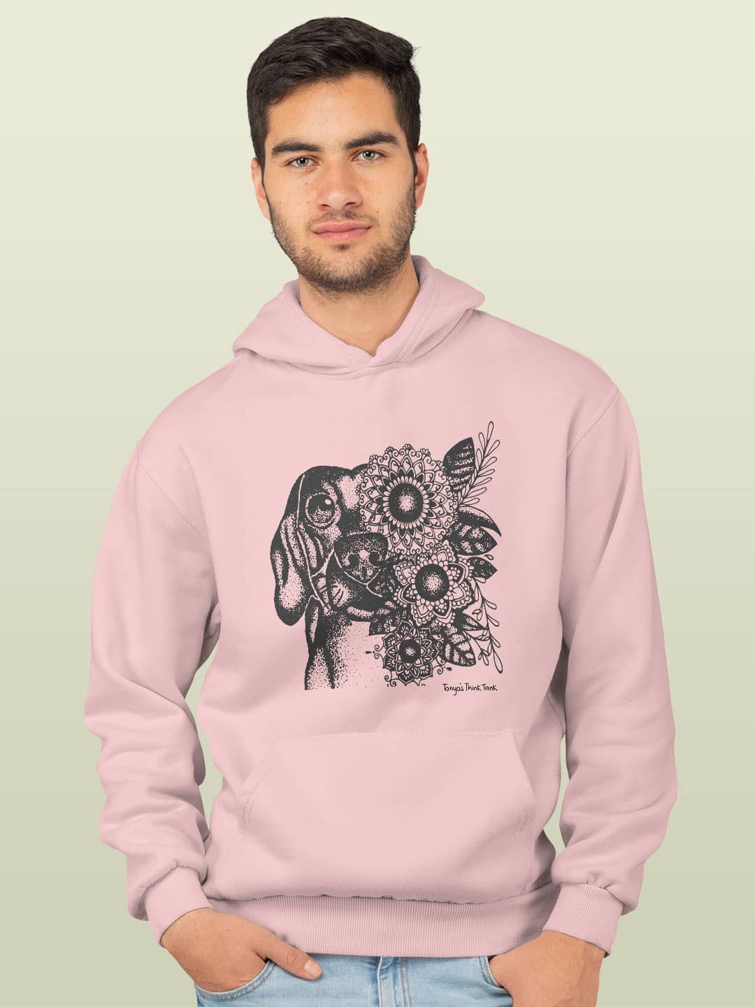 

macmerise Men Printed Hooded Sweatshirt, Pink