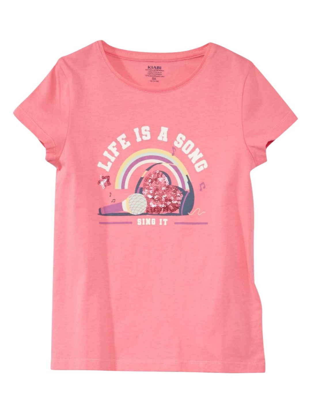 

KIABI Girls Graphic Printed Pure Cotton T-shirt, Pink