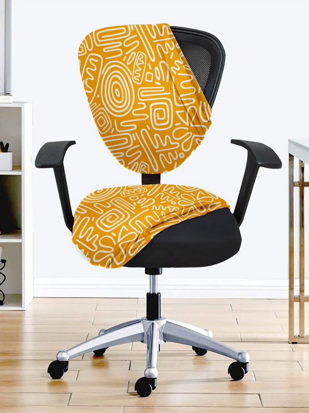 

Lazi 2 Pieces Yellow & White Abstract Printed Stretchable Office Chair Covers