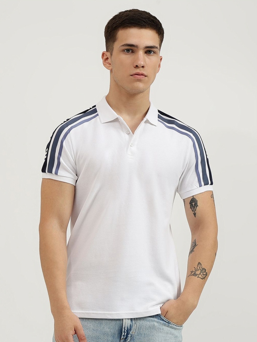 

United Colors of Benetton Men Polo Collar Pure Cotton Pockets T-shirt, White
