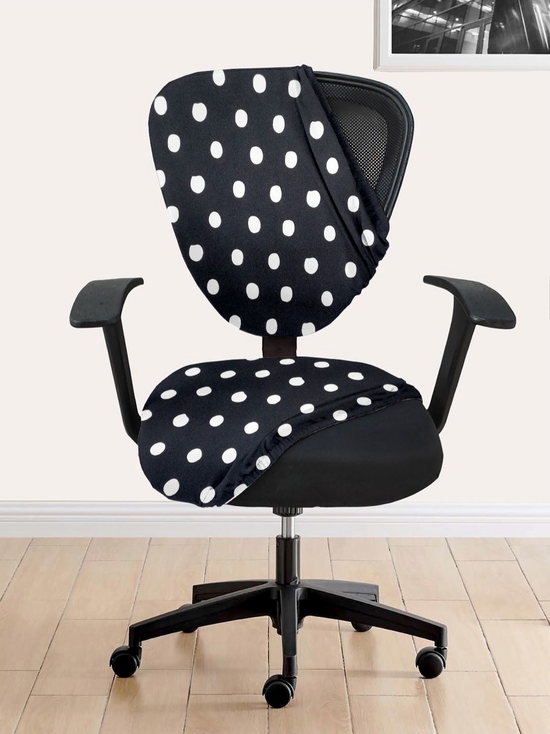 

Lazi 2 Pieces Black Printed Stretchable Office Chair Covers