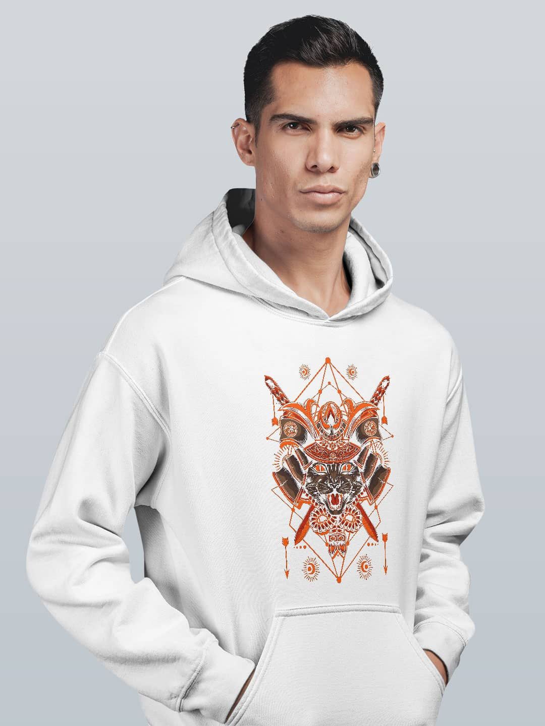 

macmerise Men Printed Hooded Sweatshirt, White