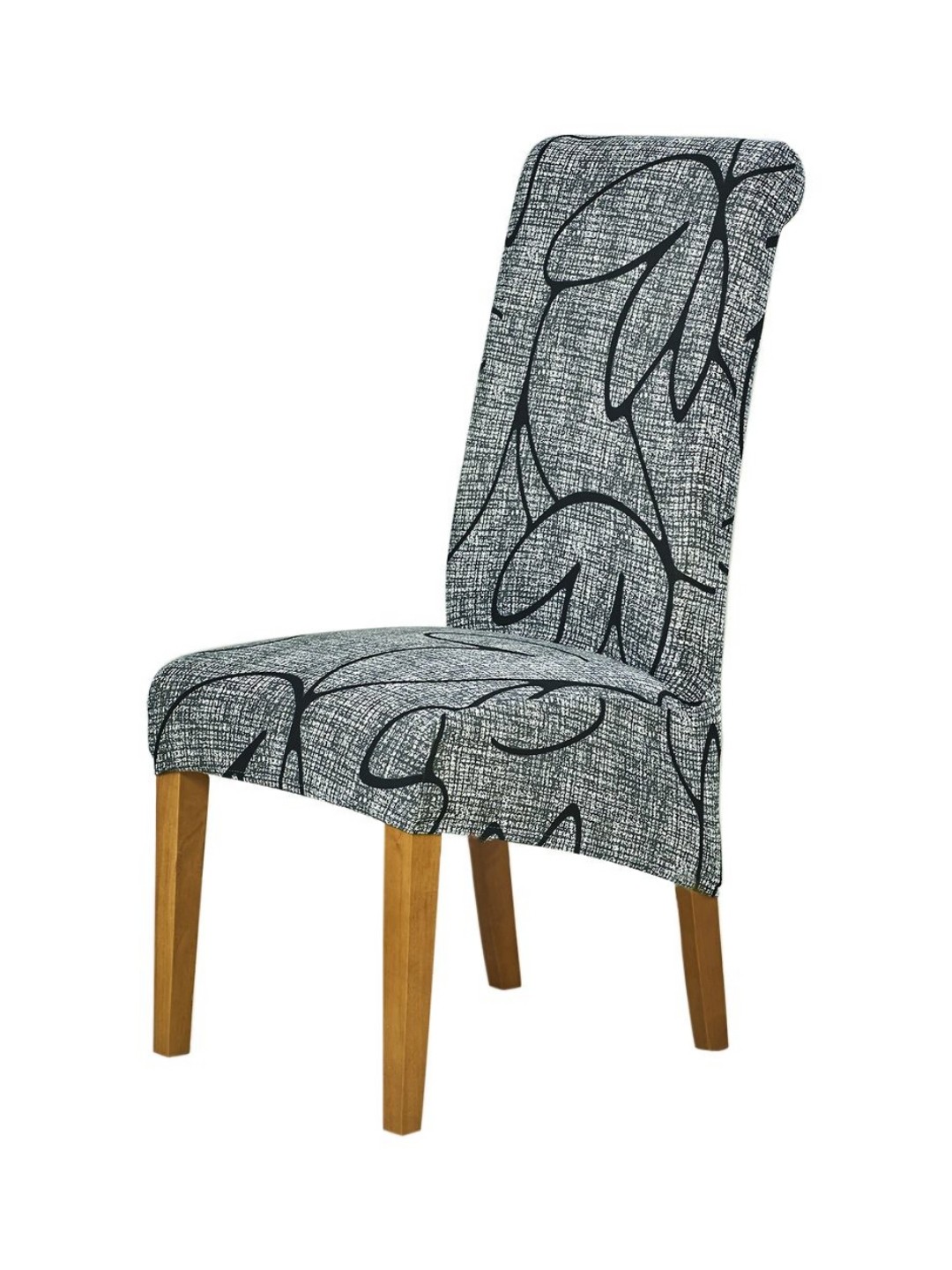 

HOKIPO Grey & Black Printed Stretchable Chair Cover