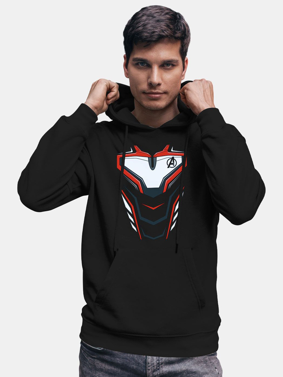 

macmerise Men Printed Hooded Sweatshirt, Black