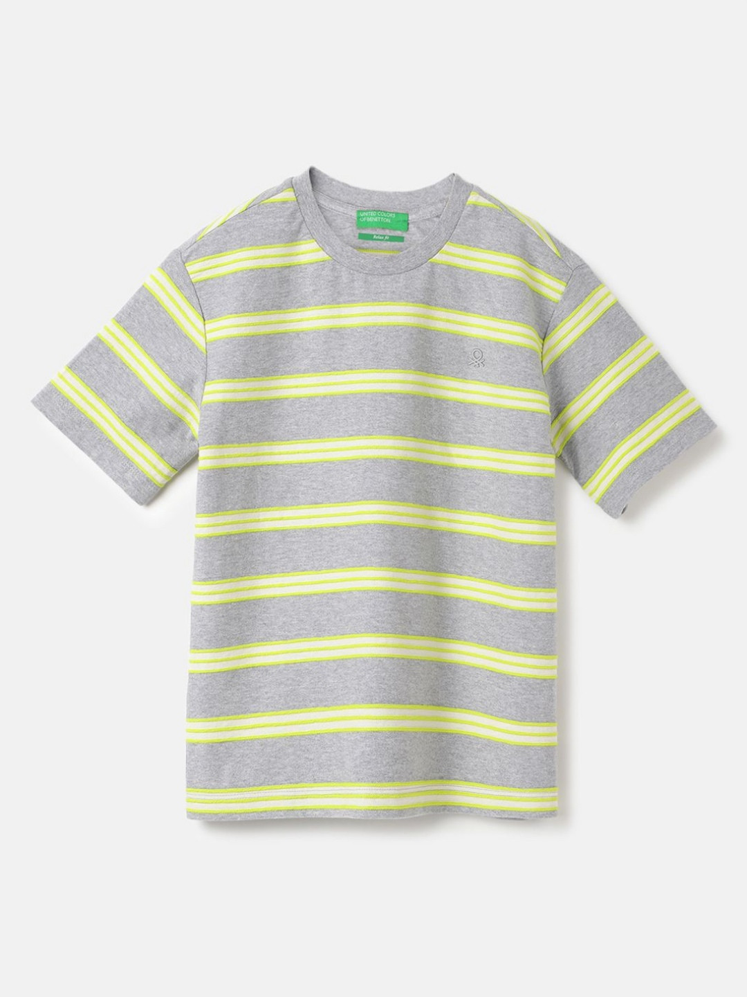 

United Colors of Benetton Boys Striped V-Neck Pure Cotton Pockets T-shirt, Grey