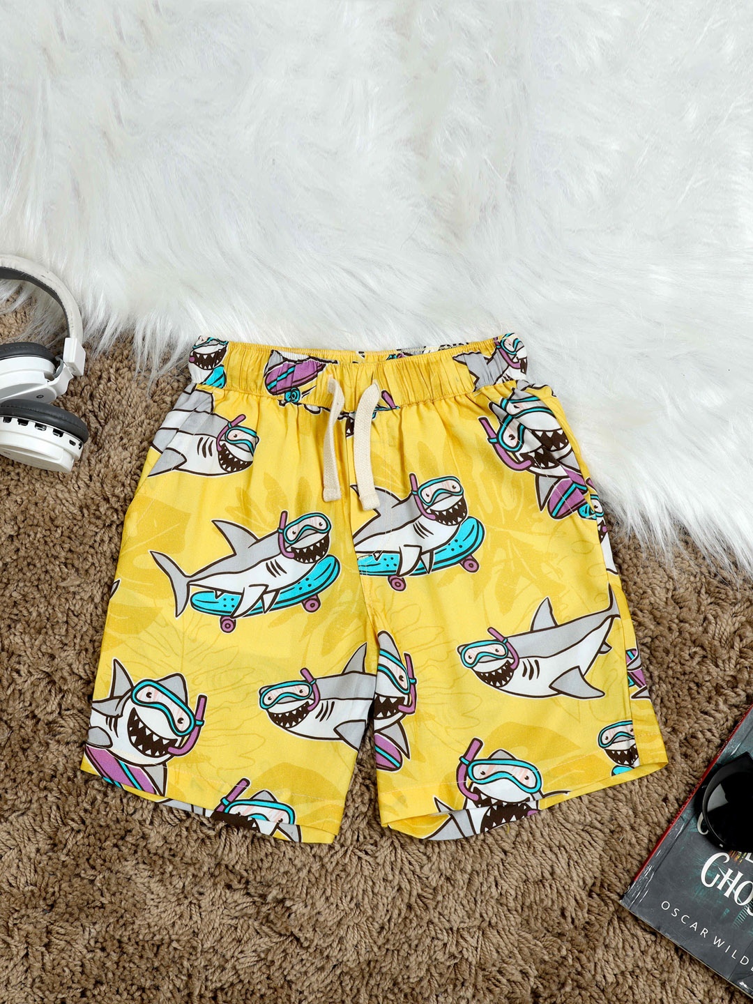 

The Lion and The Fish Boys Printed Mid Rise Regular Shorts, Yellow