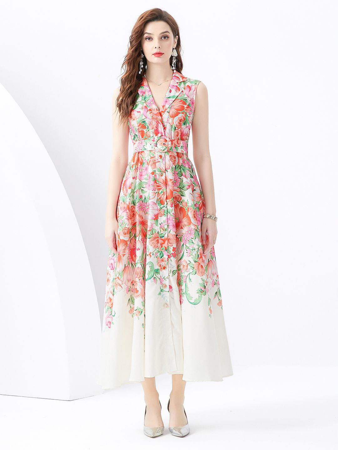 

JC Collection Shirt Collar Floral Midi Dress, Red