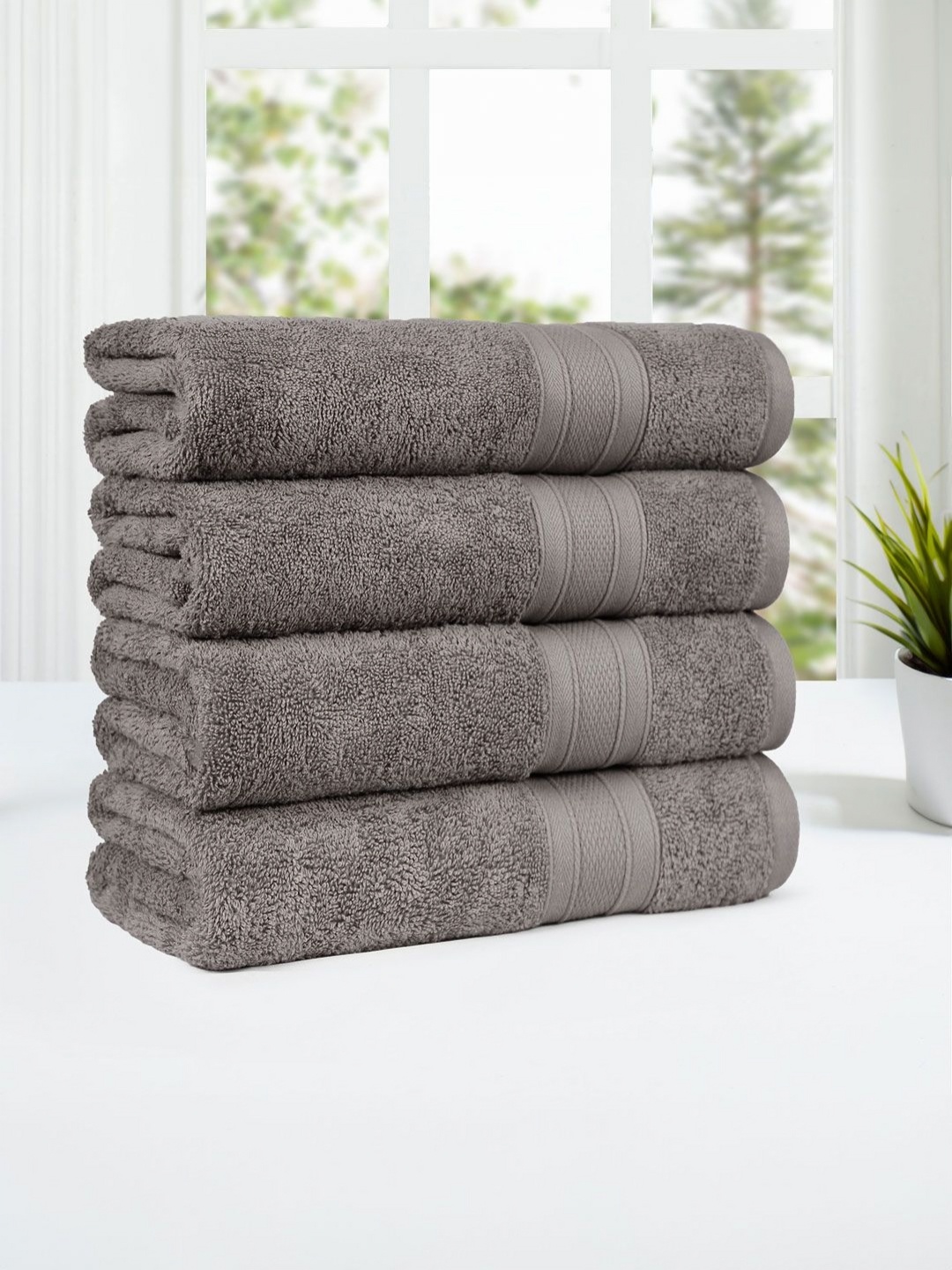 

MYTRIDENT Charcoal 4 Pieces Cotton 500 GSM Bath Towel