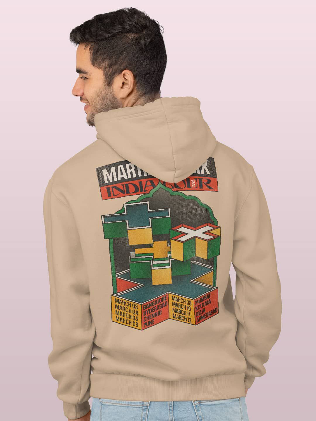 

macmerise Men Printed Hooded Sweatshirt, Beige