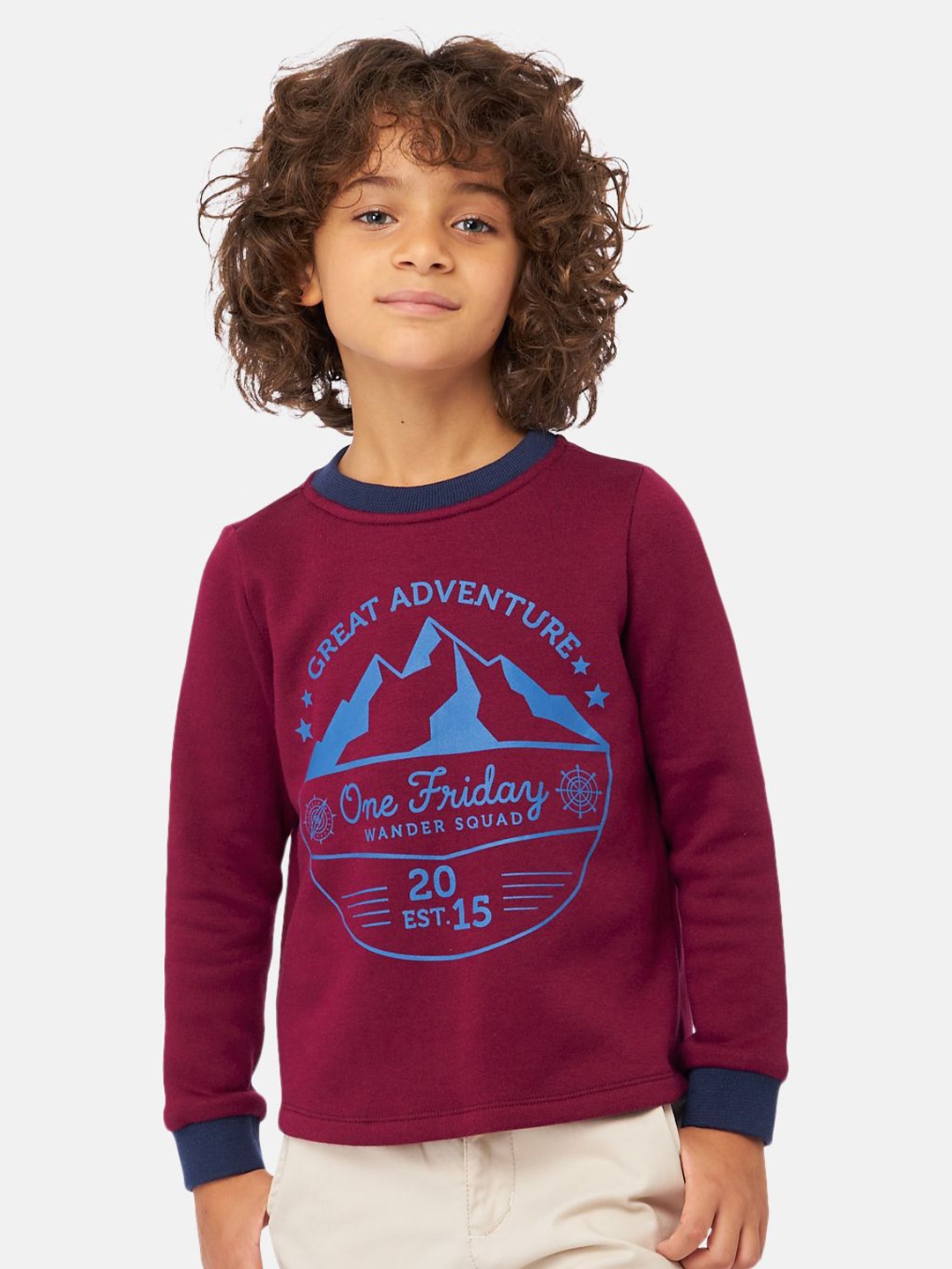 

One Friday Boys Printed Round Neck Cotton T-shirt, Navy blue
