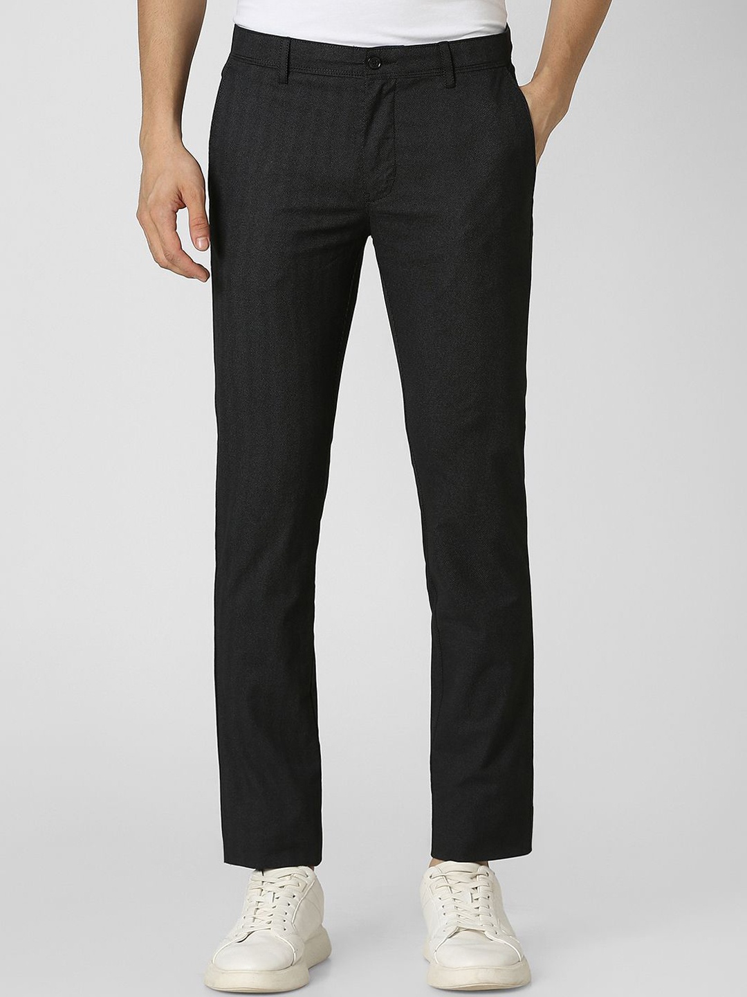 

V Dot Men Mid-Rise Flat-Front Slim Fit Casual Trousers, Black