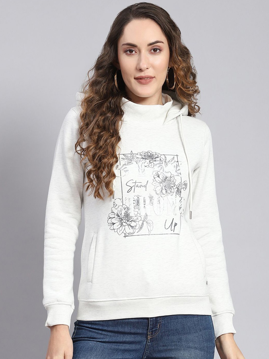 

Monte Carlo Women Printed Hooded Sweatshirt, Off white