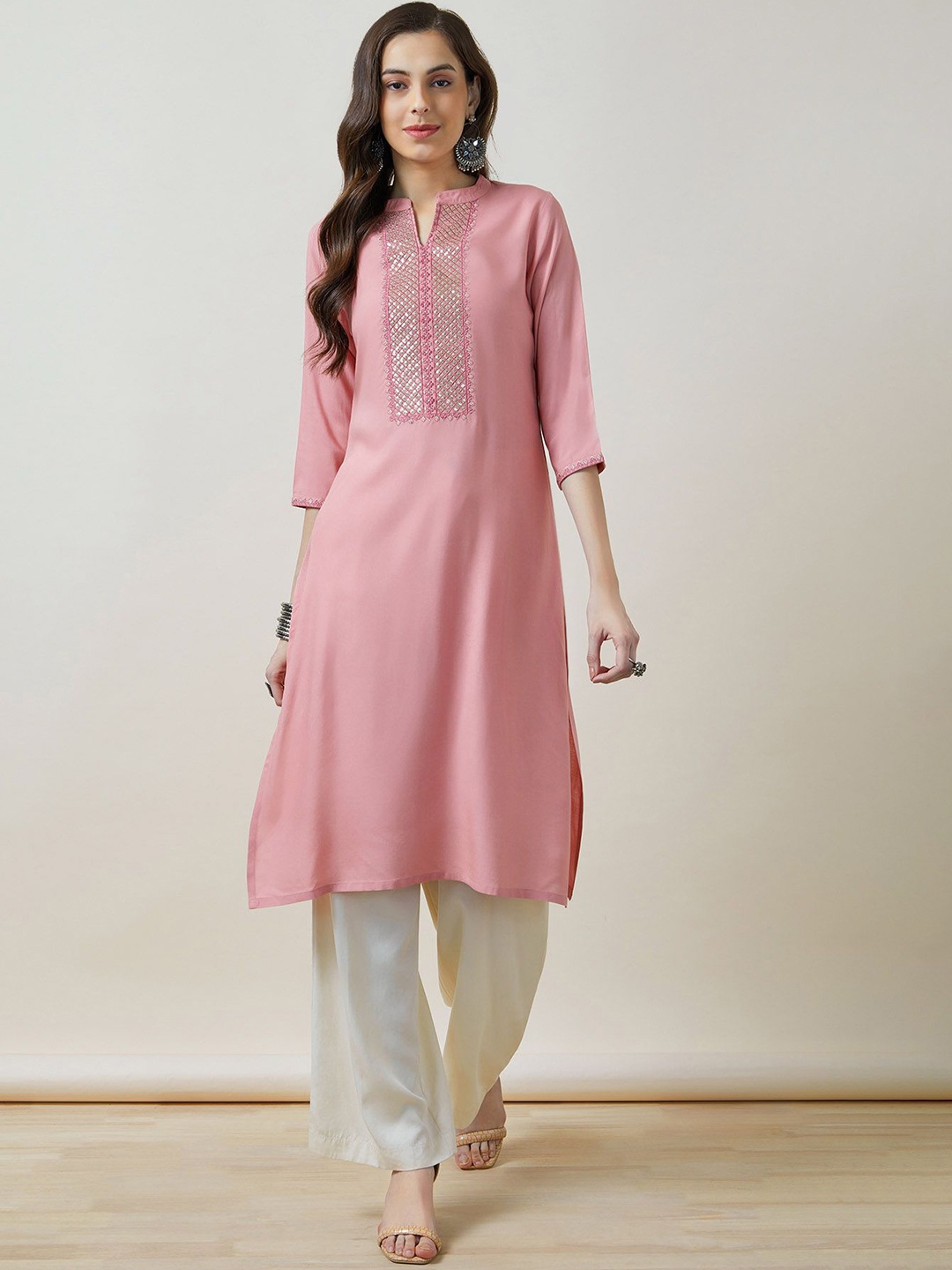 

Soch Women Rayon Embroidered Kurta With Sequins, Peach