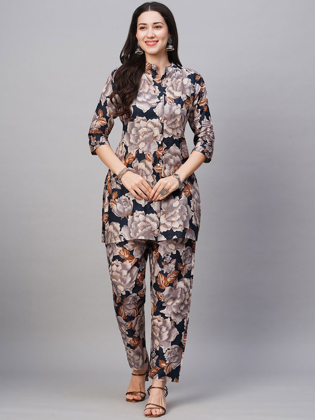 

White World Printed Pure Cotton Tunic & Trousers Co-Ords, Navy blue