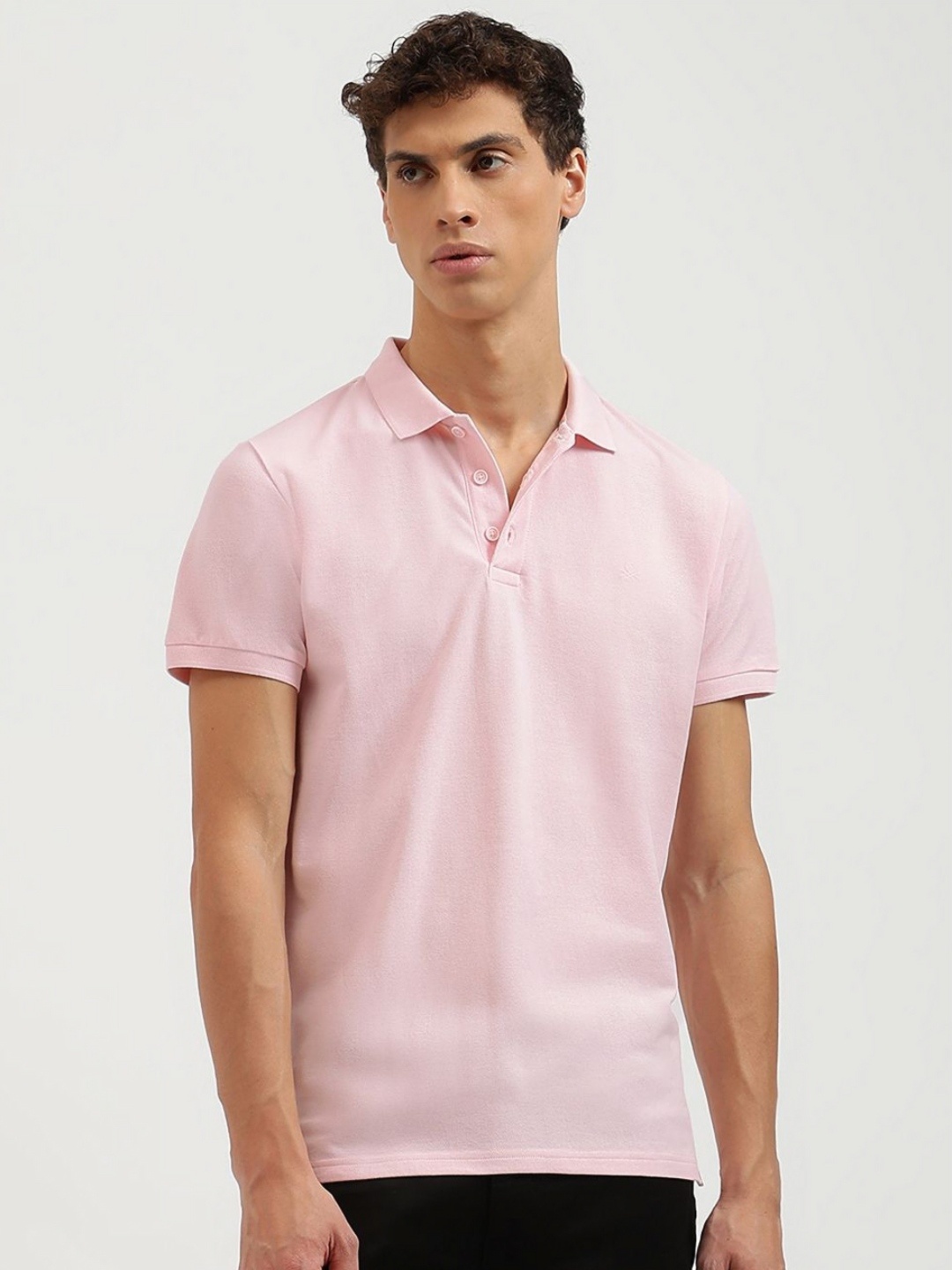 

United Colors of Benetton Men Mandarin Collar Pure Cotton Pockets T-shirt, Pink