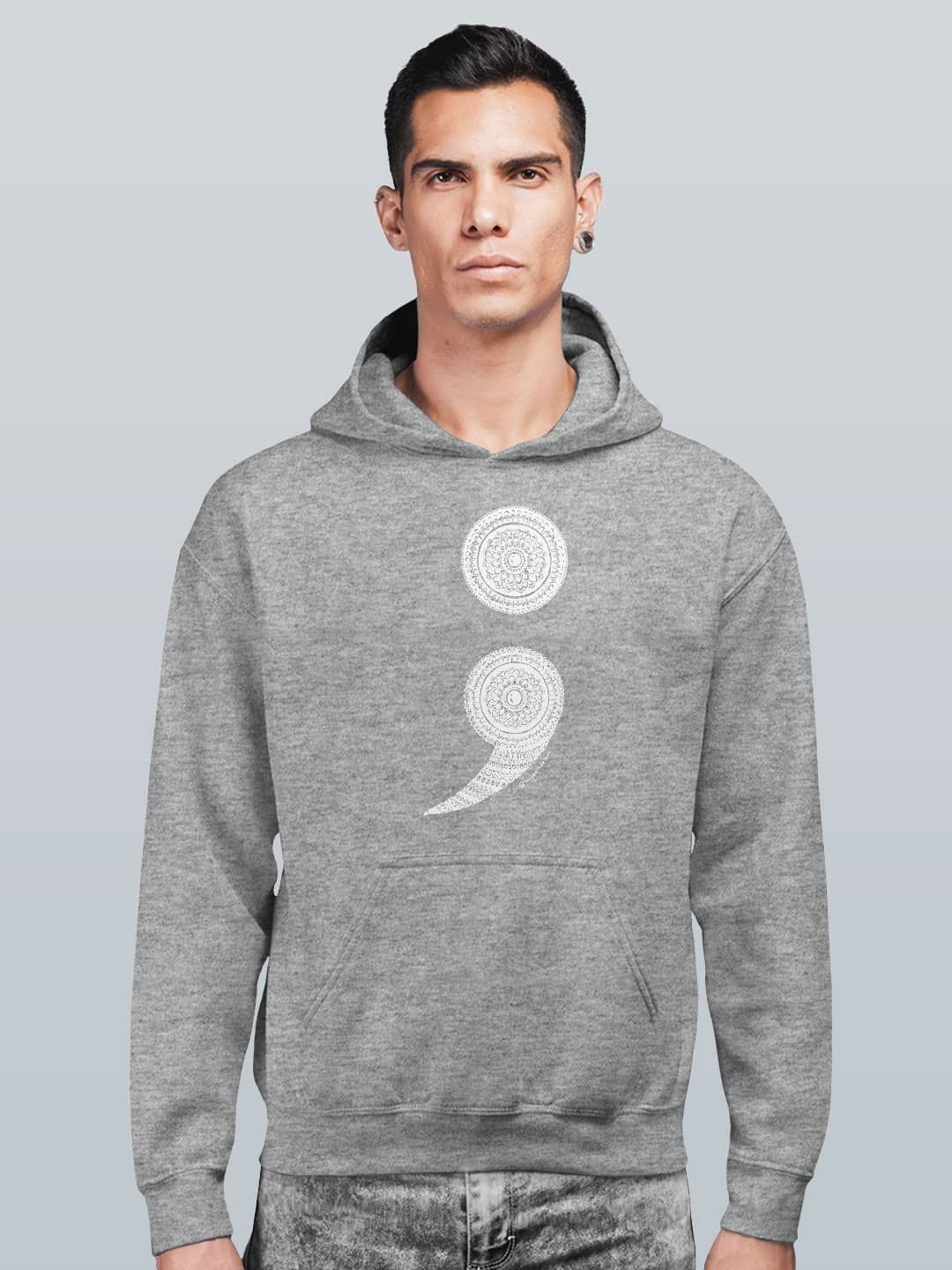 

macmerise Men Printed Hooded Sweatshirt, Grey