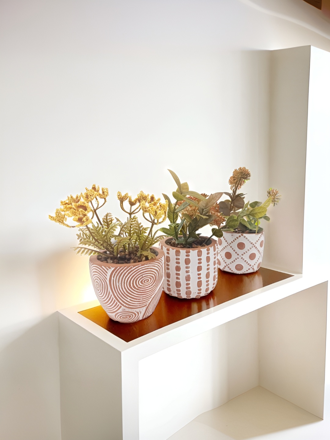 

The Better Home Green & Brown 3 Pieces Artificial Skimmia Plants With Pot