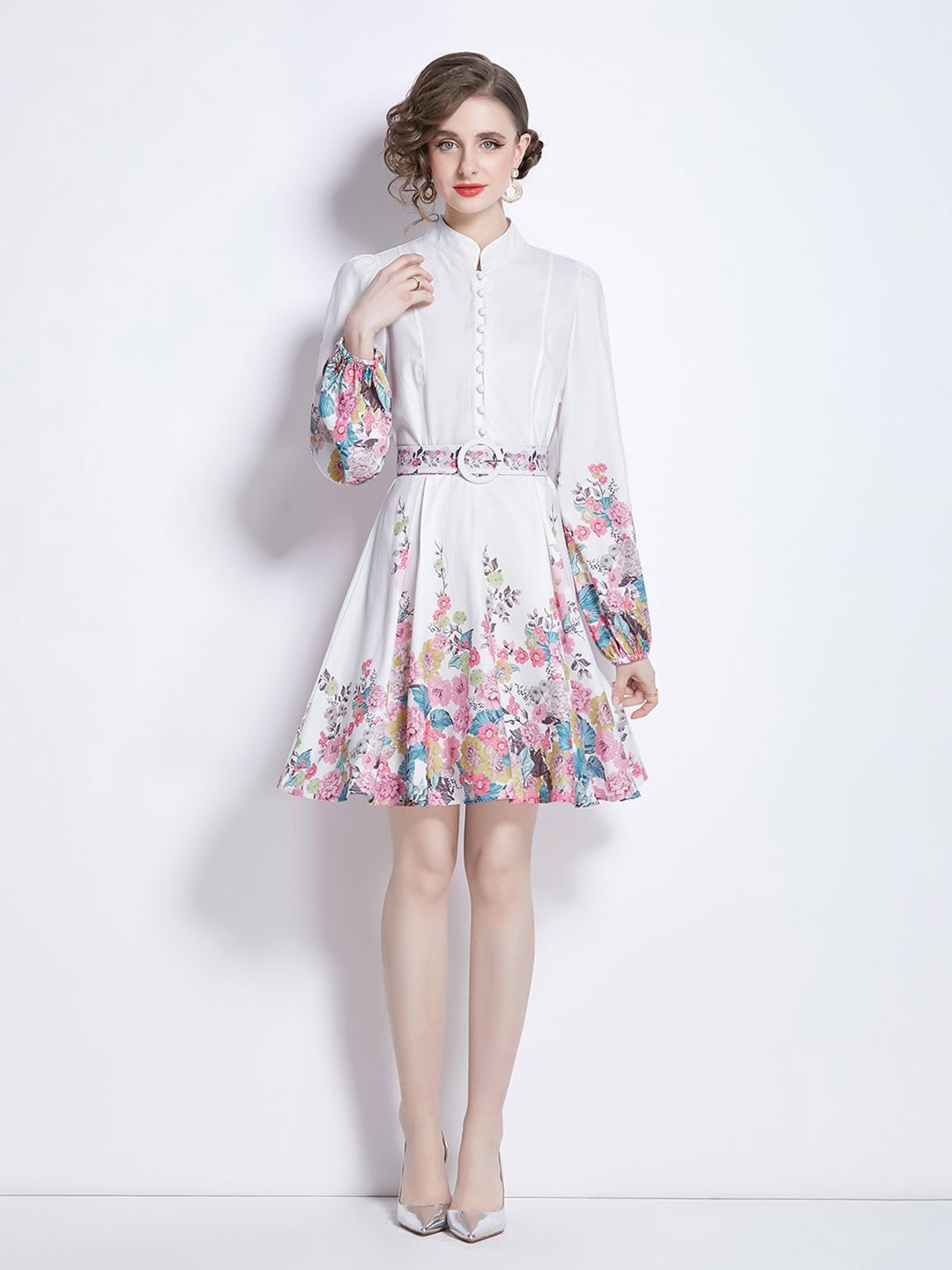 

JC Collection Floral Print Fit & Flare Dress, White