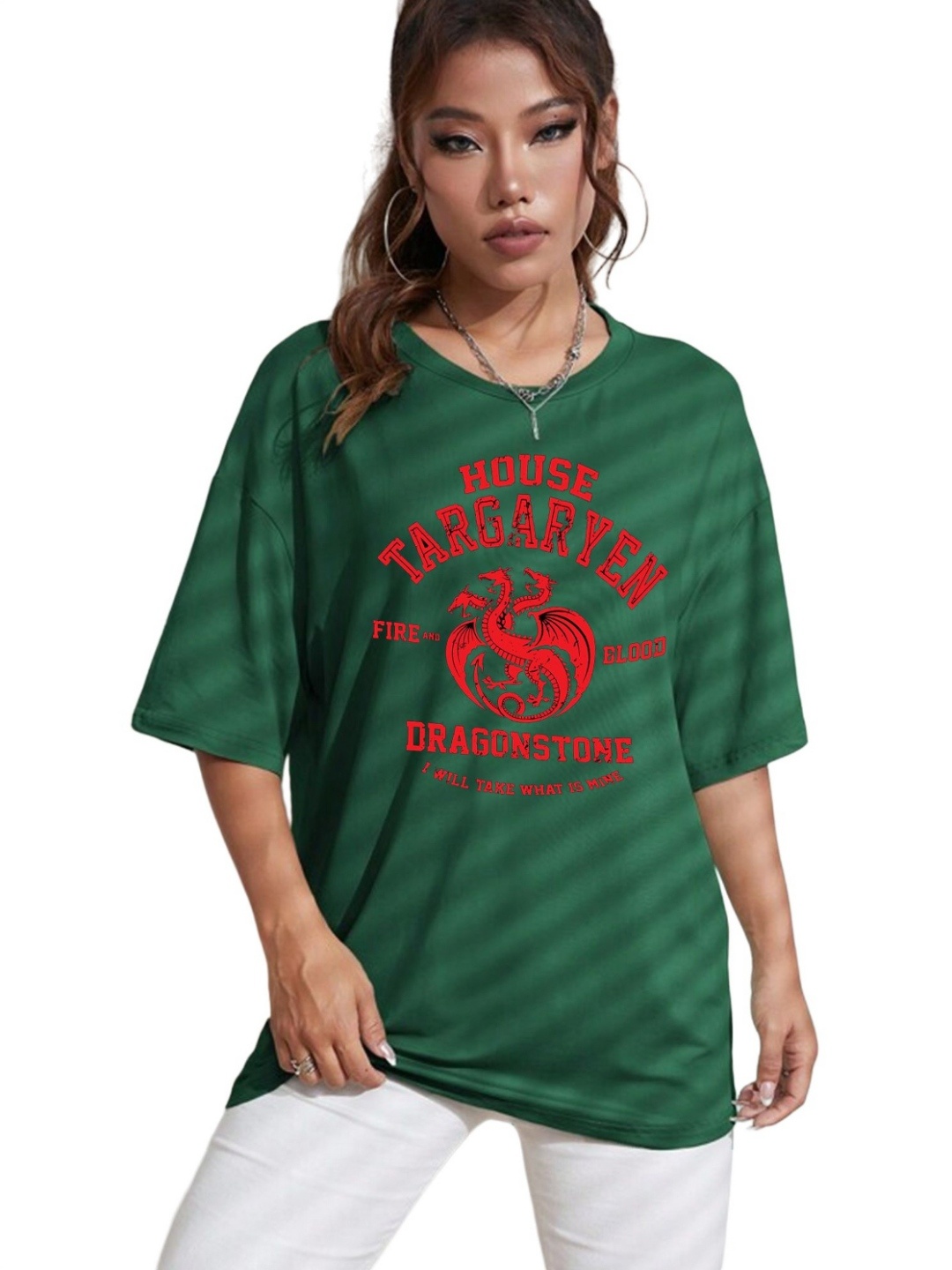 

TABADTOD Women Typography Printed Oversized T-shirt, Green