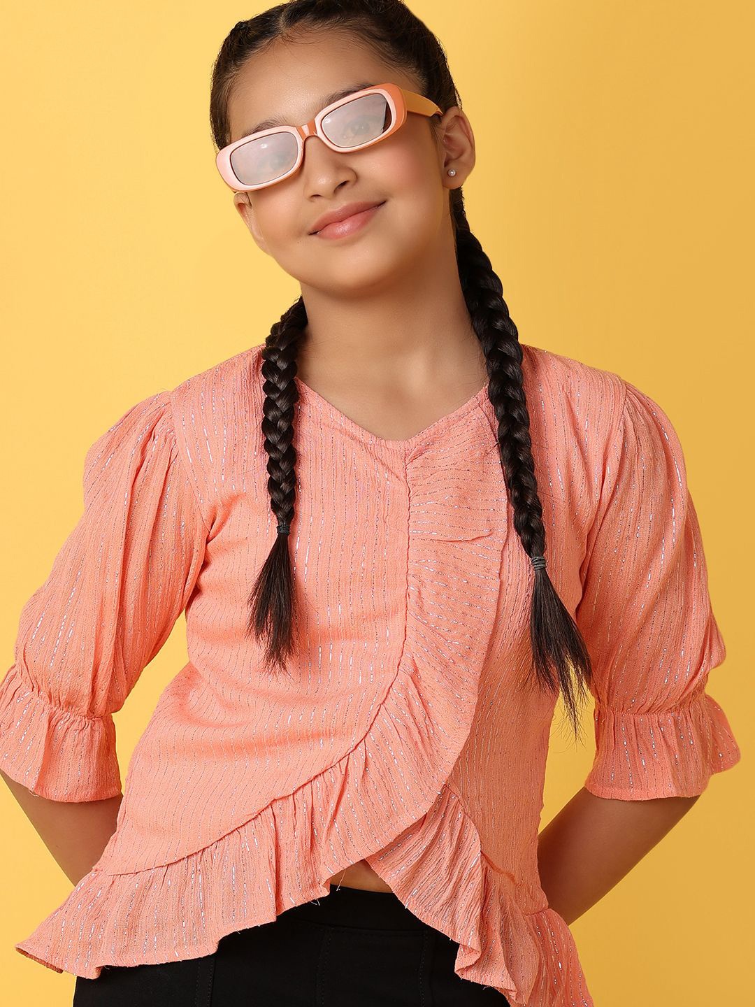 

V-Mart Bell Sleeve Top, Peach
