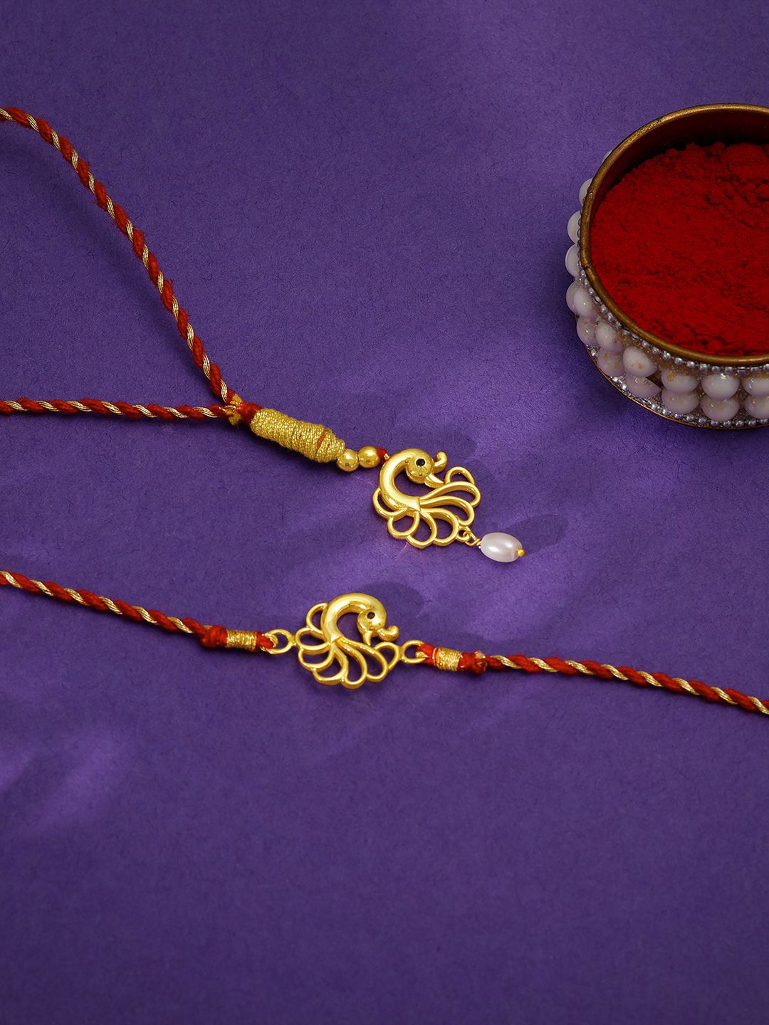 

GIVA 925 Silver Set Of 2 Gold Plated Threaded Rakhis With Roli & Chawal