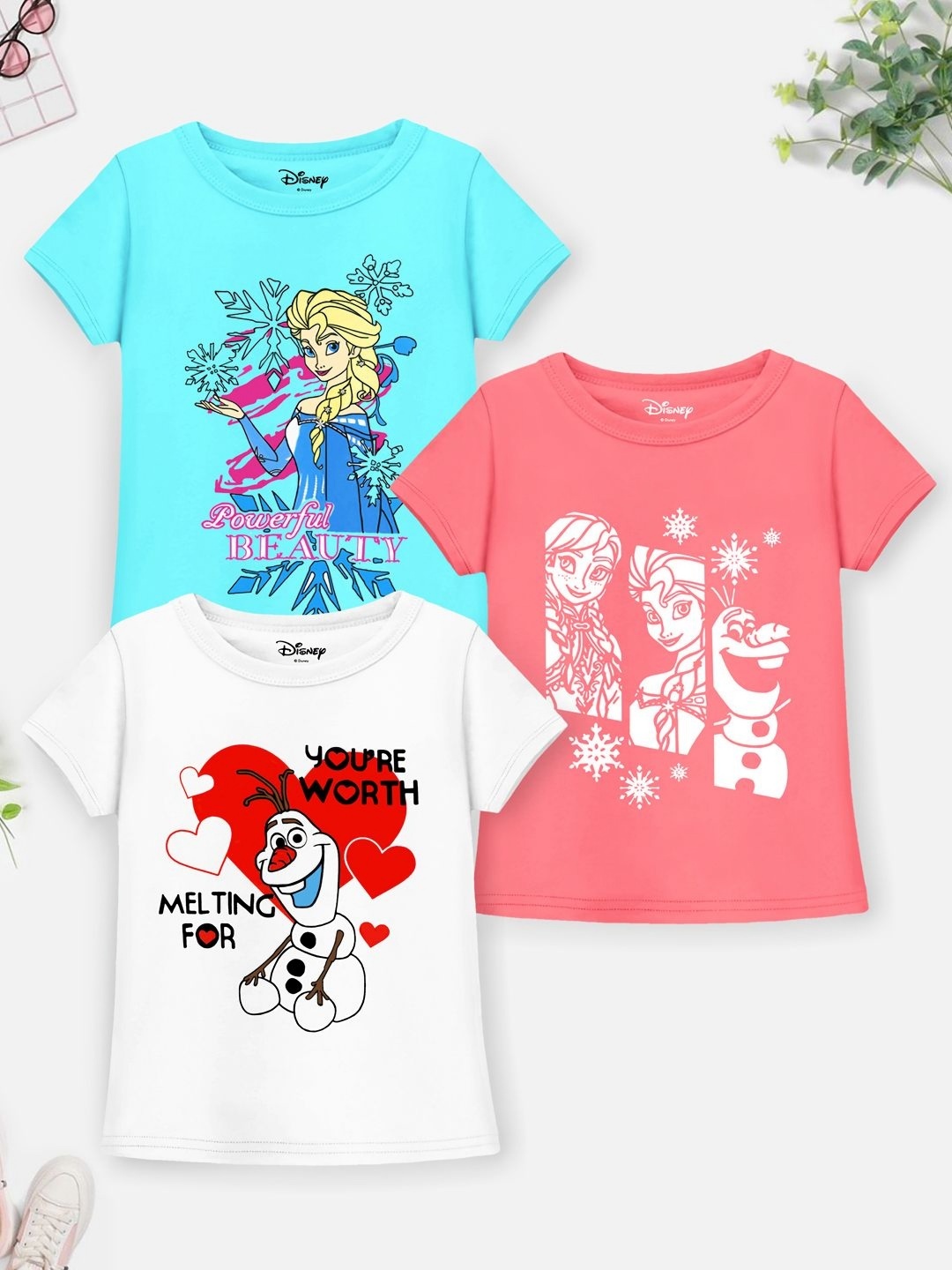 

YK Disney Girls Graphic Printed Round Neck Cotton T-Shirt, Blue