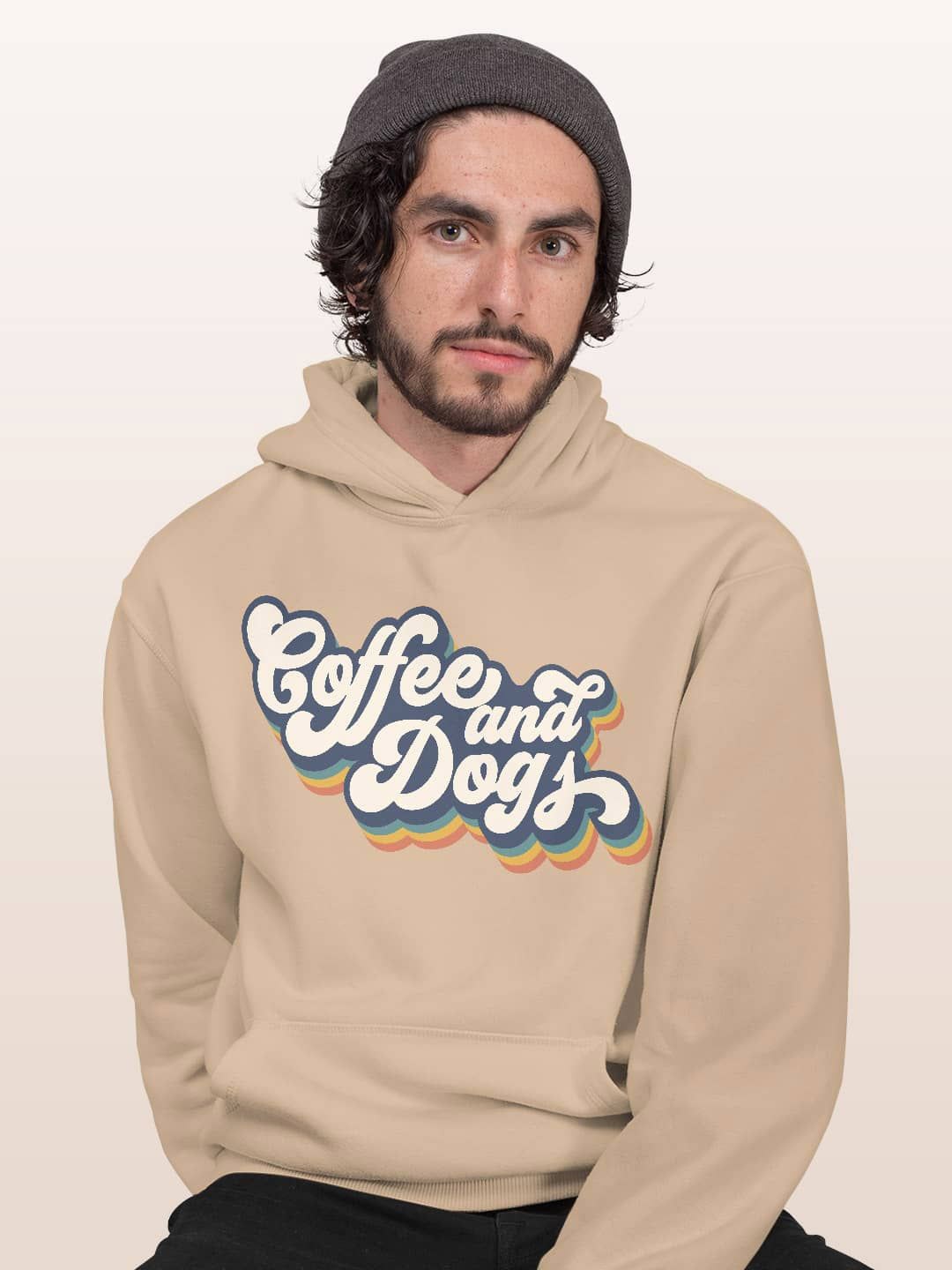 

macmerise Men Printed Hooded Sweatshirt, Beige