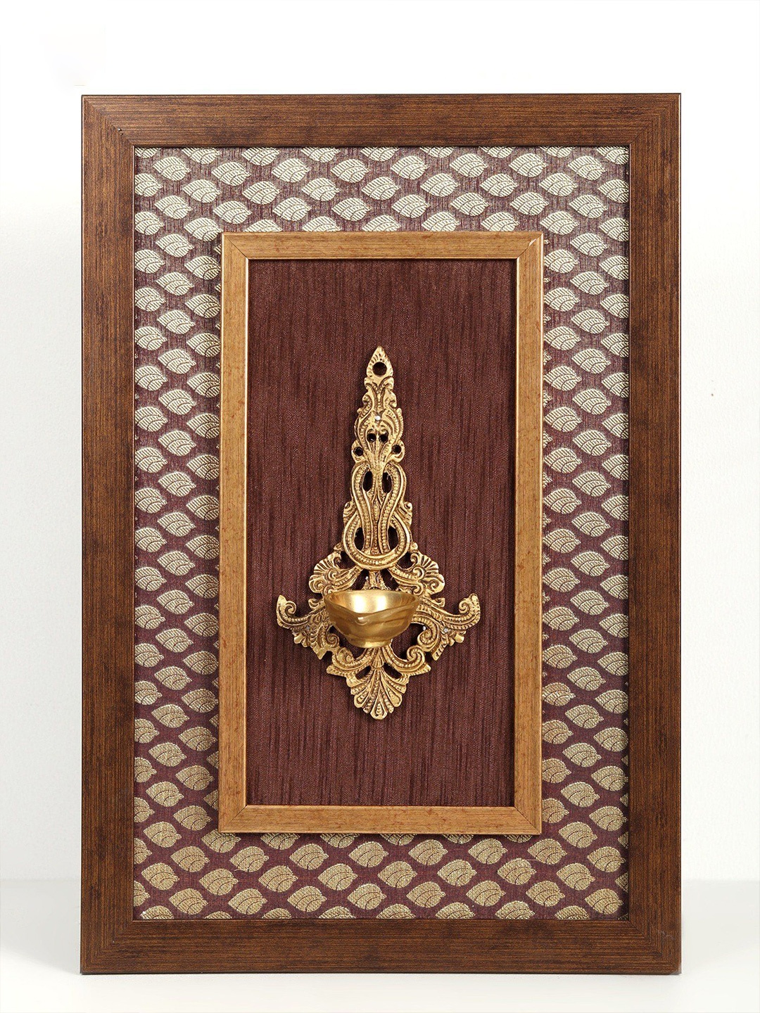 

Exotic India Wooden Framed Ritual Diya Wall Hanging, Gold