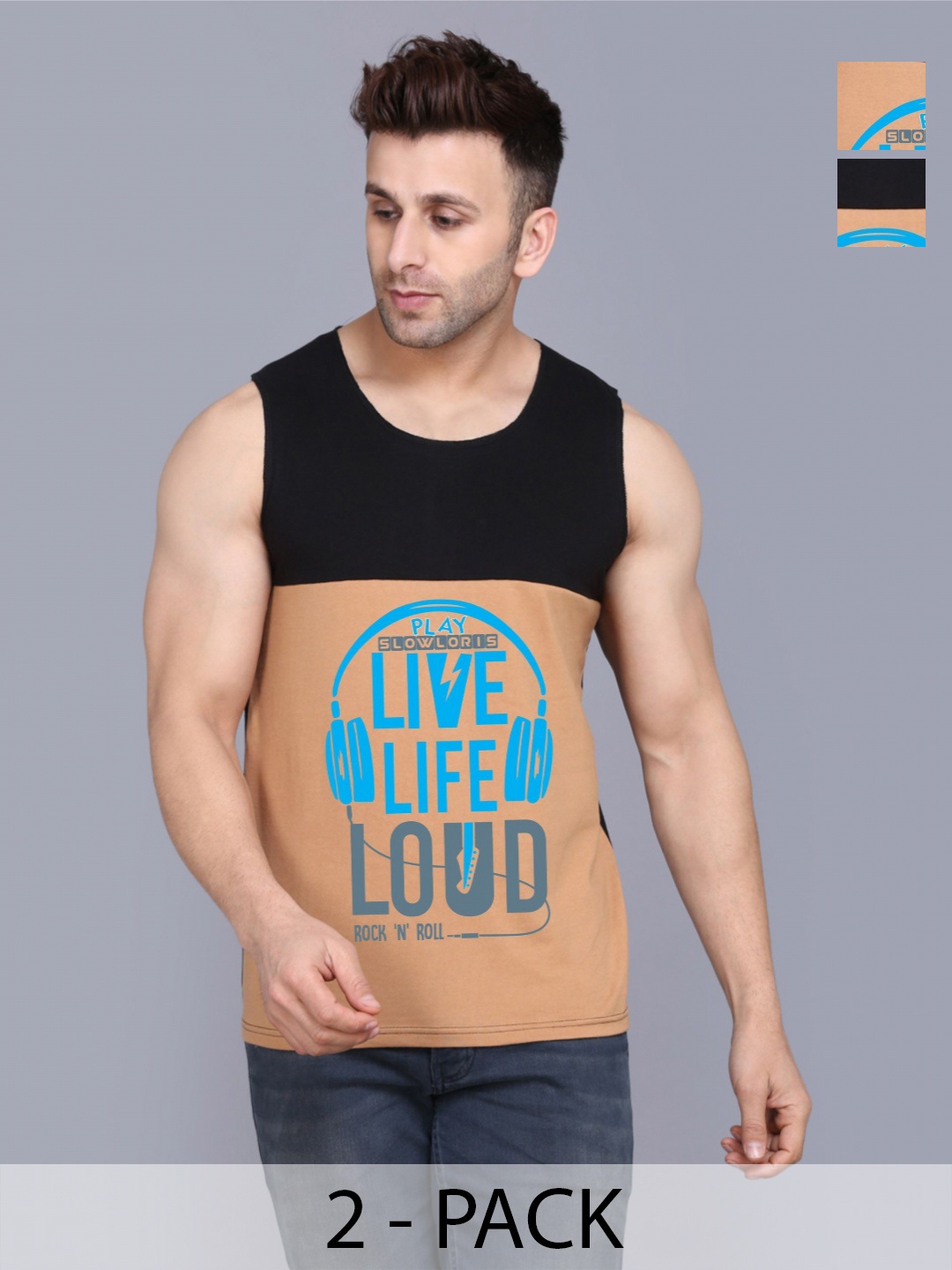 

SLOWLORIS Men Pack Of 2 Typography Printed Round Neck Cotton Slim Fit T-shirts, Black