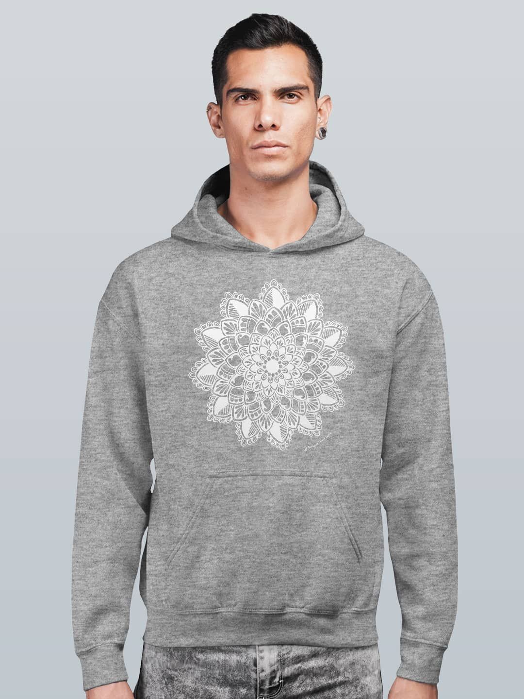 

macmerise Men Printed Hooded Sweatshirt, Grey