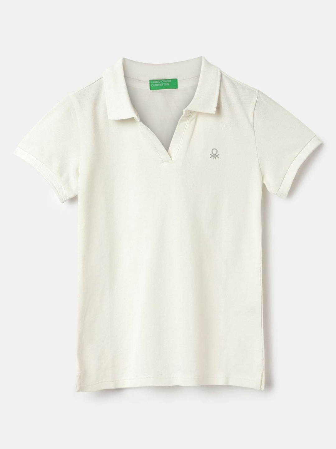 

United Colors of Benetton Girls Polo Collar Pure Cotton T-shirt, White