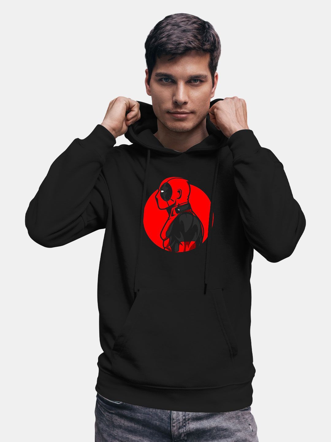 

macmerise Men Printed Hooded Sweatshirt, Black