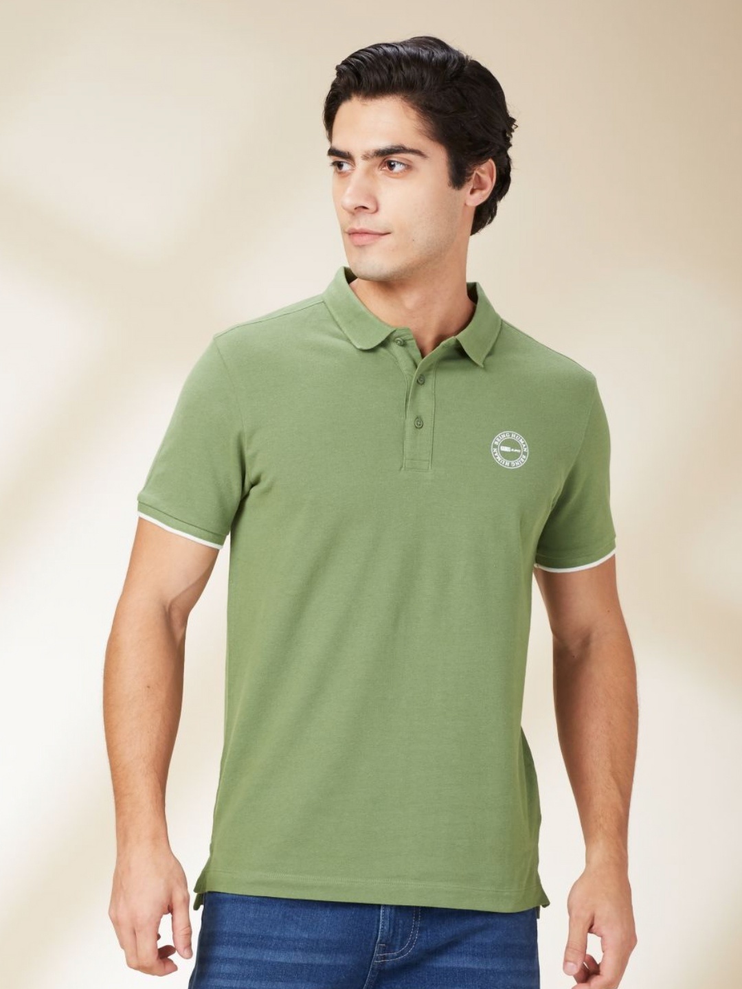 

Being Human Men Polo Collar Applique T-shirt, Green
