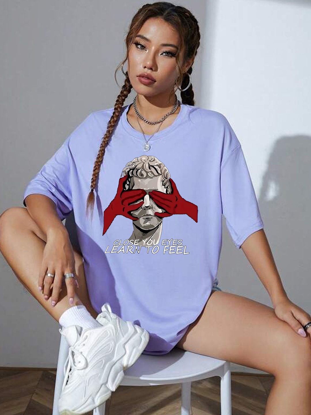 

TABADTOD Women Graphic Printed Oversized T-shirt, Purple