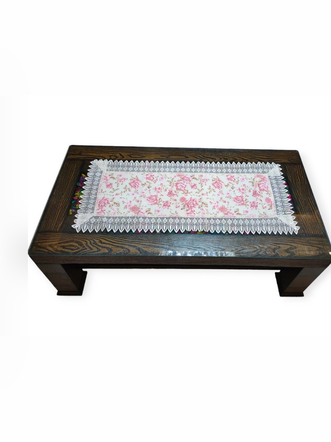 

TANLOOMS White & Pink Floral Printed Table Runner