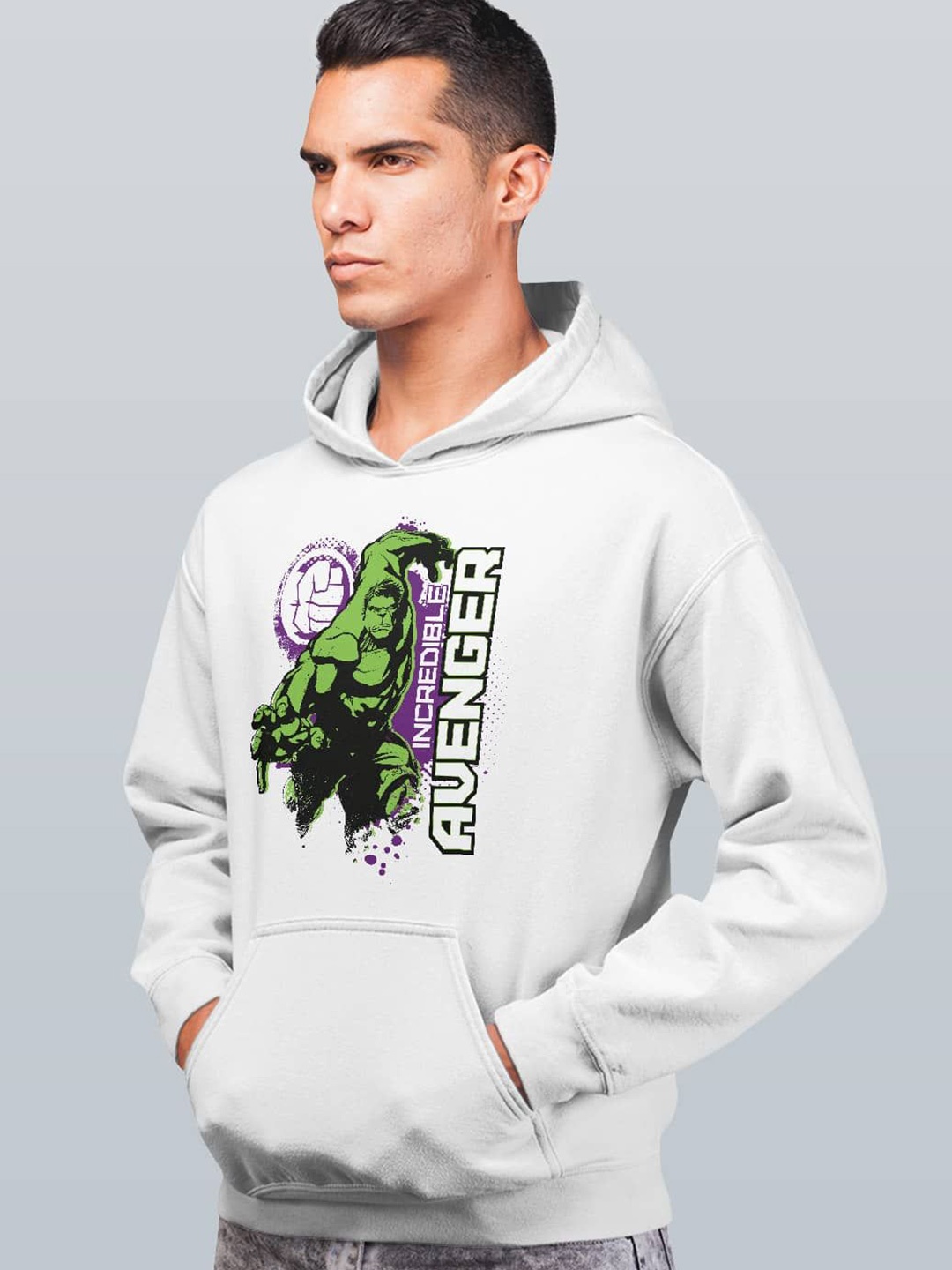 

macmerise Men Printed Hooded Sweatshirt, White