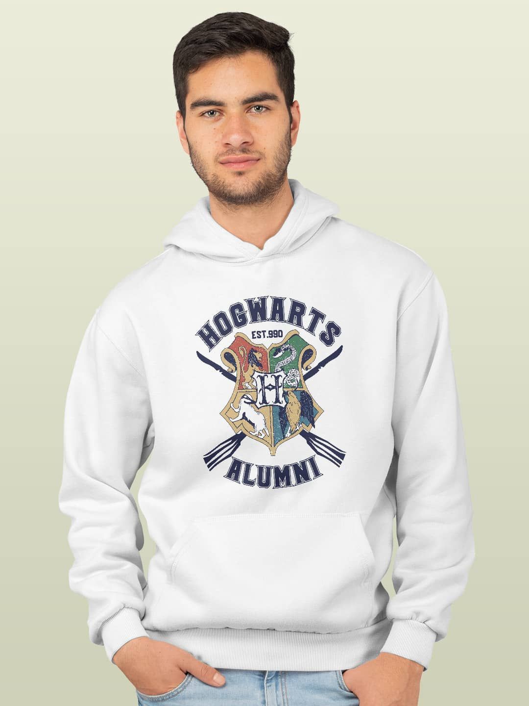 

macmerise Men Printed Hooded Sweatshirt, White